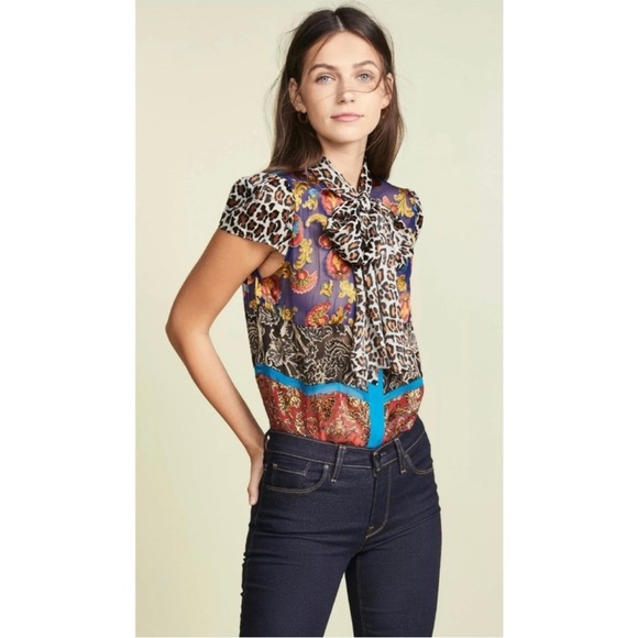 Alice + Olivia Eriko Patchwork Flounce-Hem Skirt & Jeannie Tie Neck Blouse Set - Picture 3 of 16